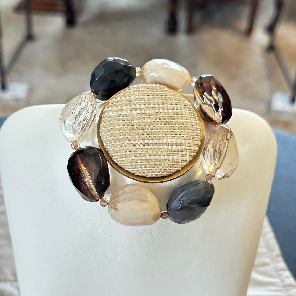 Chunky Bracelet Quartz & Smoky Quartz Gemstone Stretch Gray Chalcedony Nugget